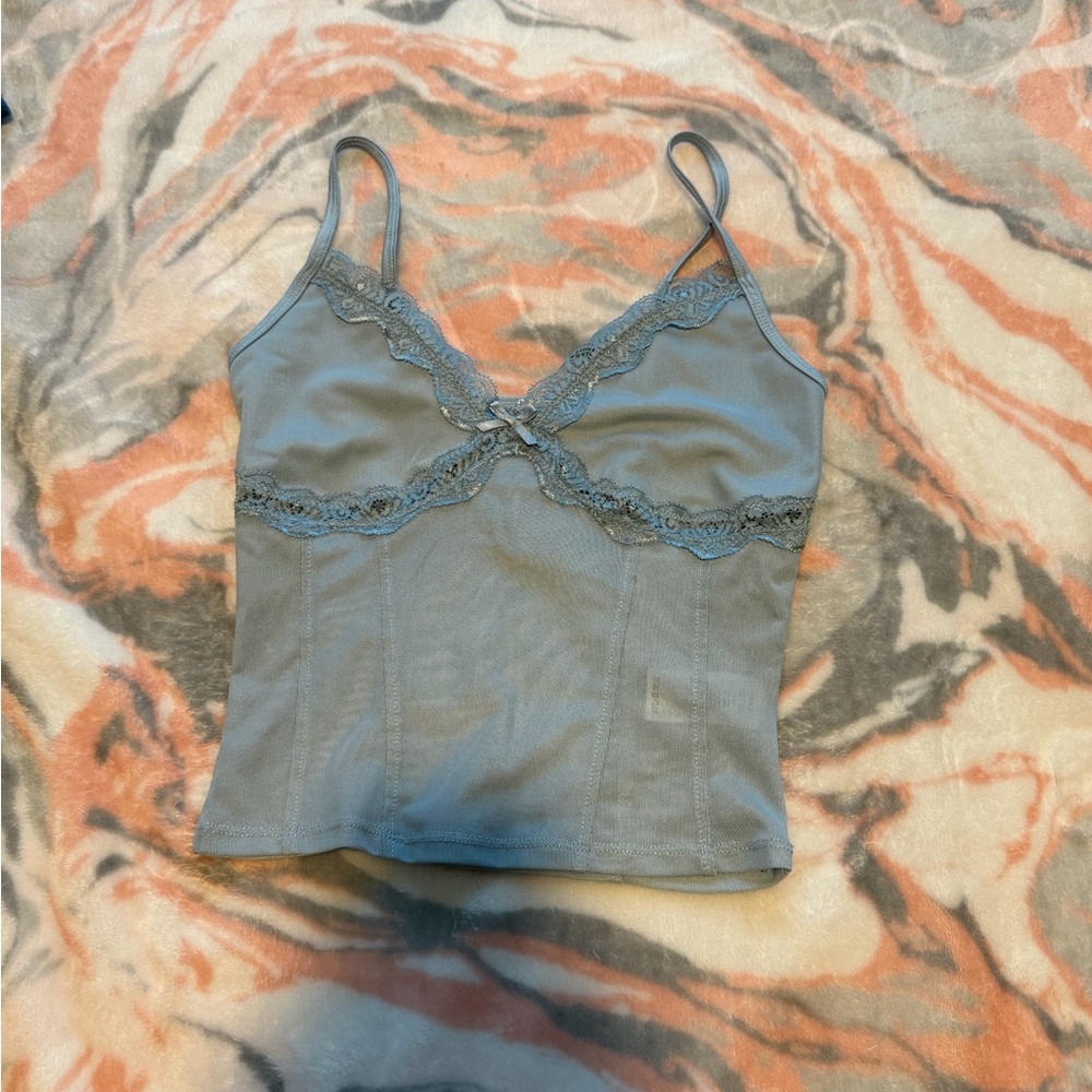 Blue-Gray Lace Trim Cami Garage XS